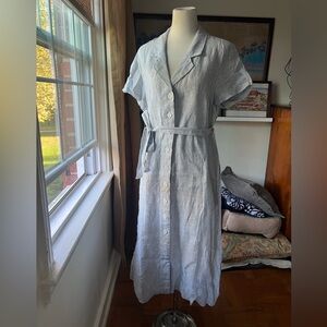 Quince Light Blue Midi Dress with Buttons
